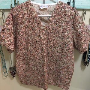 Colorful Leopard Print Scrub Top